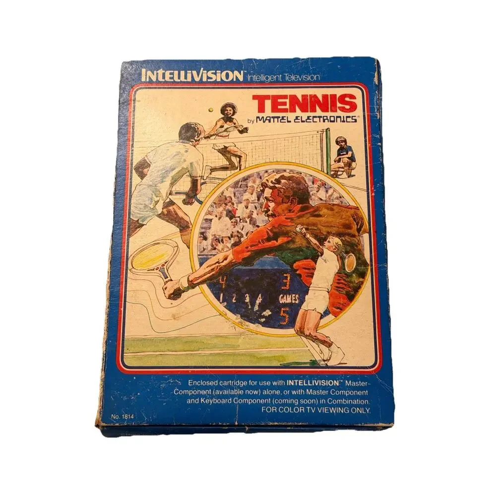 Vintage Intellivision TENNIS Video Game 1980 CIB Box Manual Overlays Mattel 3537